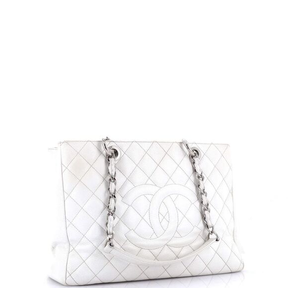 Chanel Grand Shopping Tote Quilted Caviar White - Picture 2 of 6